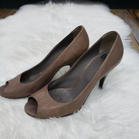 Dolce & Gabbana Pumps 40 Made in Italy Peep Toe Brown Stiletto Heel Shoe Leather - Picture 1 of 11
